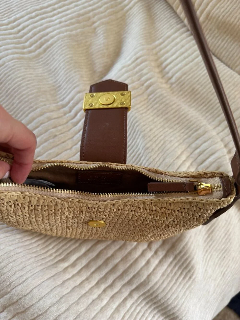 J.Crew Handknotted Straw Shoulder Bag Leather Gold Hardware NWT